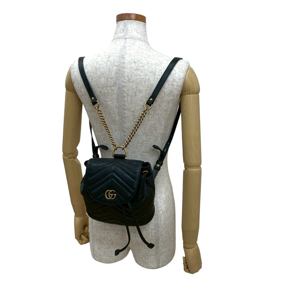 Gucci Backpack leather black GG Marmont
