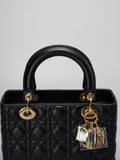 Christian Dior Black Medium Bag in Cannage Lambskin Leather with Gold Hardware