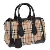 Luxury Burberry Nova Check Hand Bag PVC Leather Beige Auth 83146