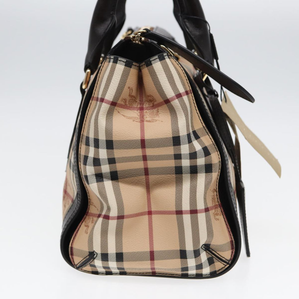 Luxury Burberry Nova Check Hand Bag PVC Leather Beige Auth 83146