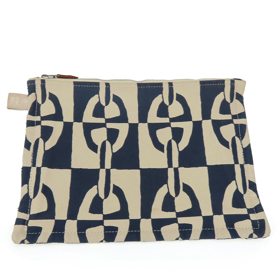Hermes Pouch canvas Navy Chene Dunkle Truth Flat GM Women