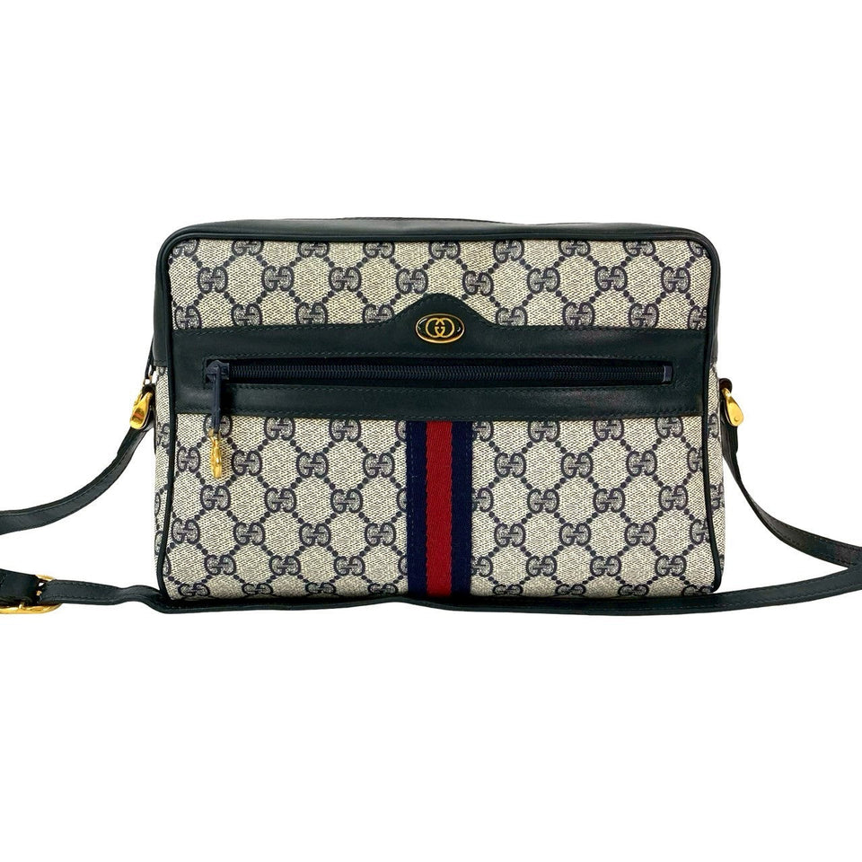 Gucci Shoulder Bag leather Navy Sherry line