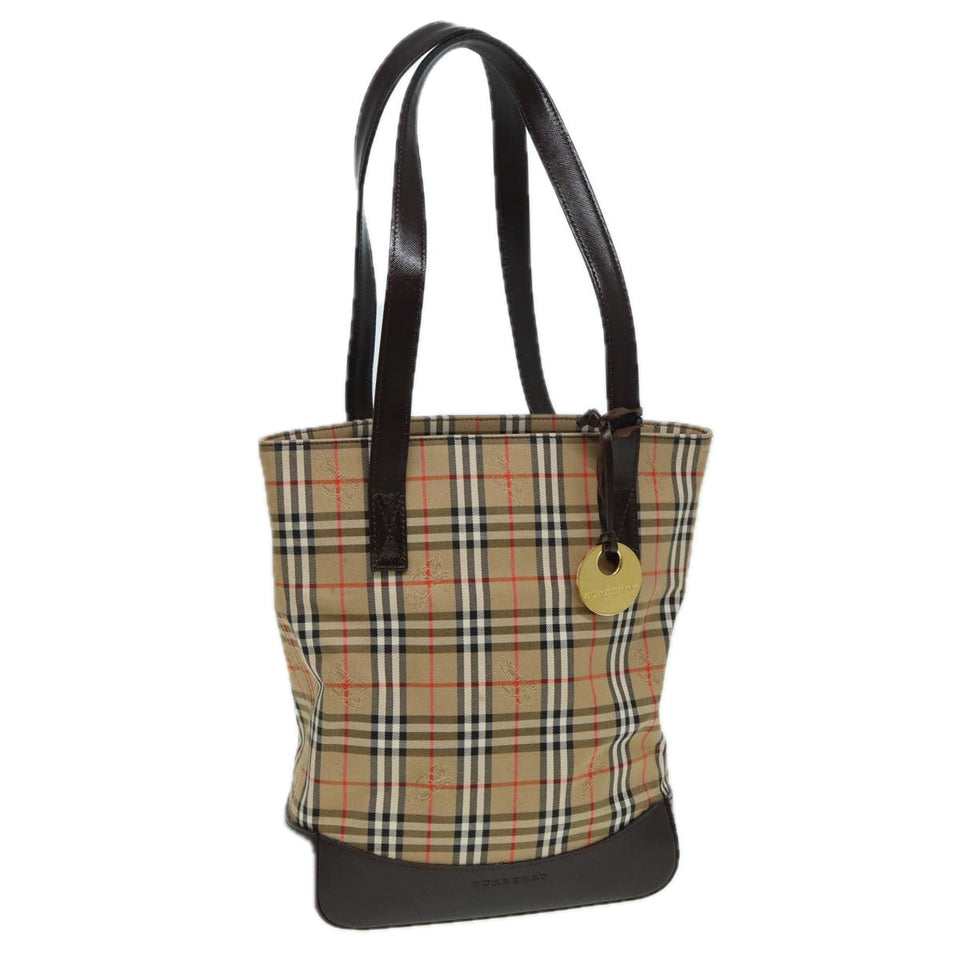 Luxury Burberry Nova Check Tote Bag Canvas Beige Auth 83420