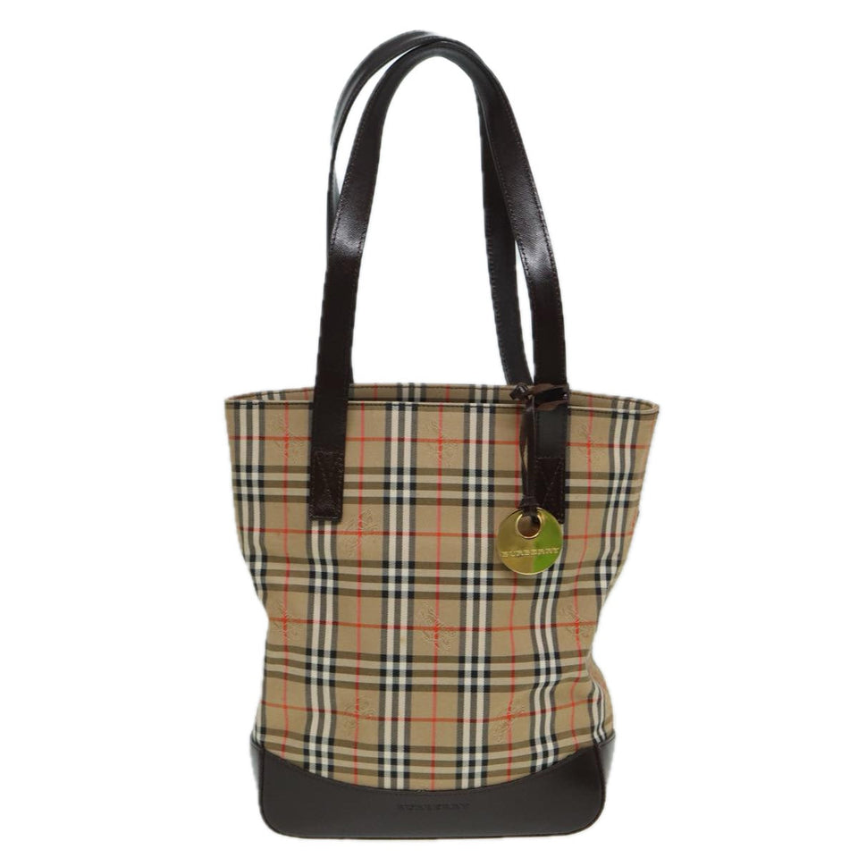 Luxury Burberry Nova Check Tote Bag Canvas Beige Auth 83420