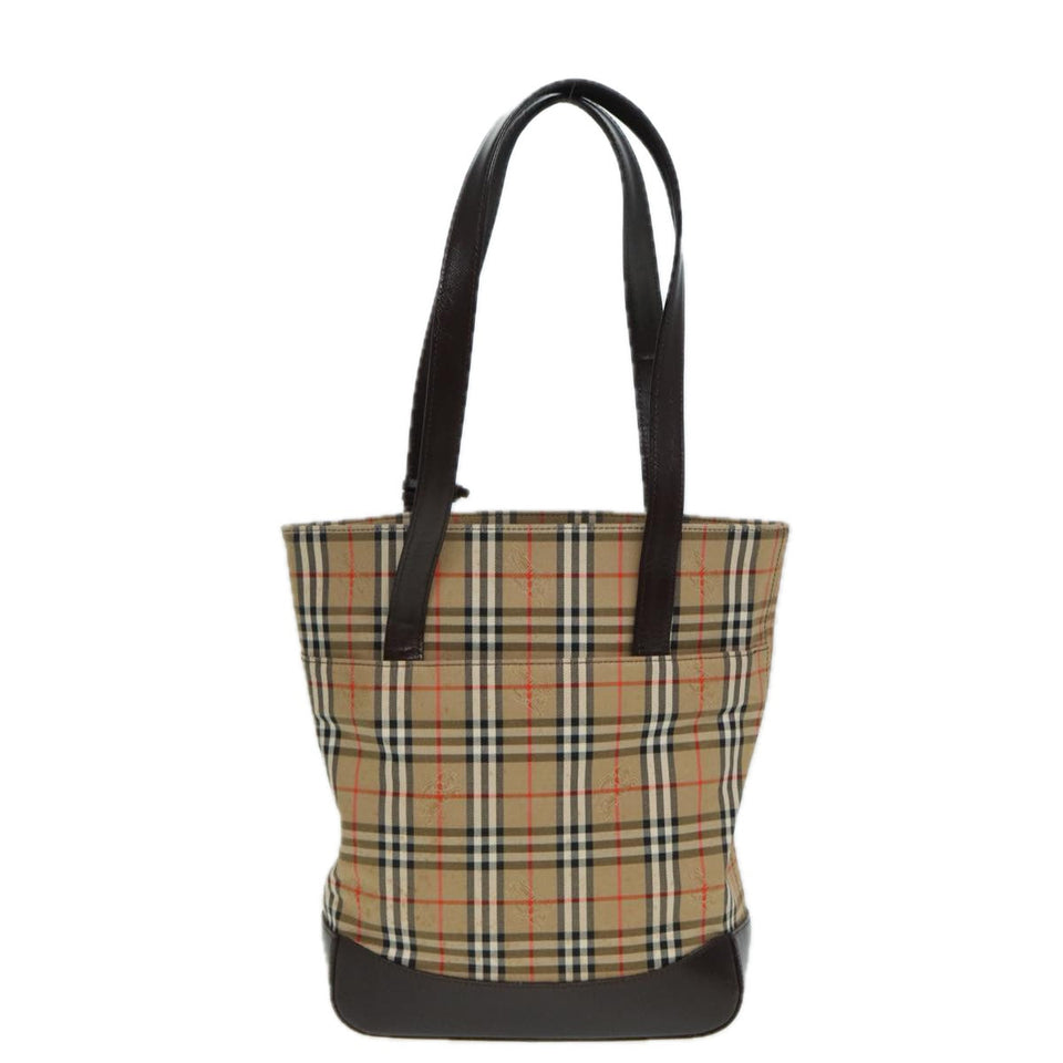 Luxury Burberry Nova Check Tote Bag Canvas Beige Auth 83420
