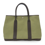 Hermes Tote Bag Canvas, Leather Khaki green Garden party PM unisex(Unisex)