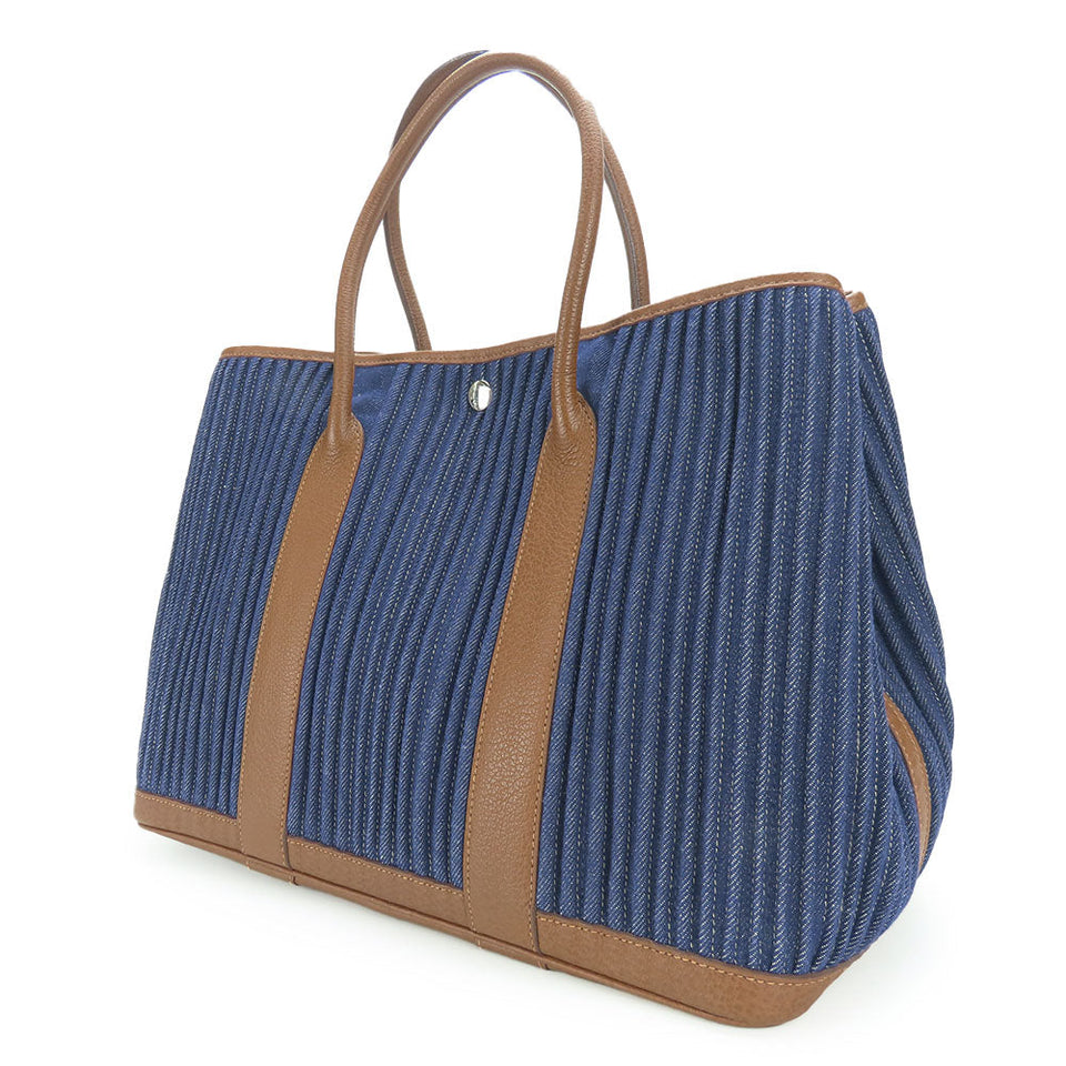 Hermes Tote Bag Denim, Leather Navy Garden party PM unisex(Unisex)