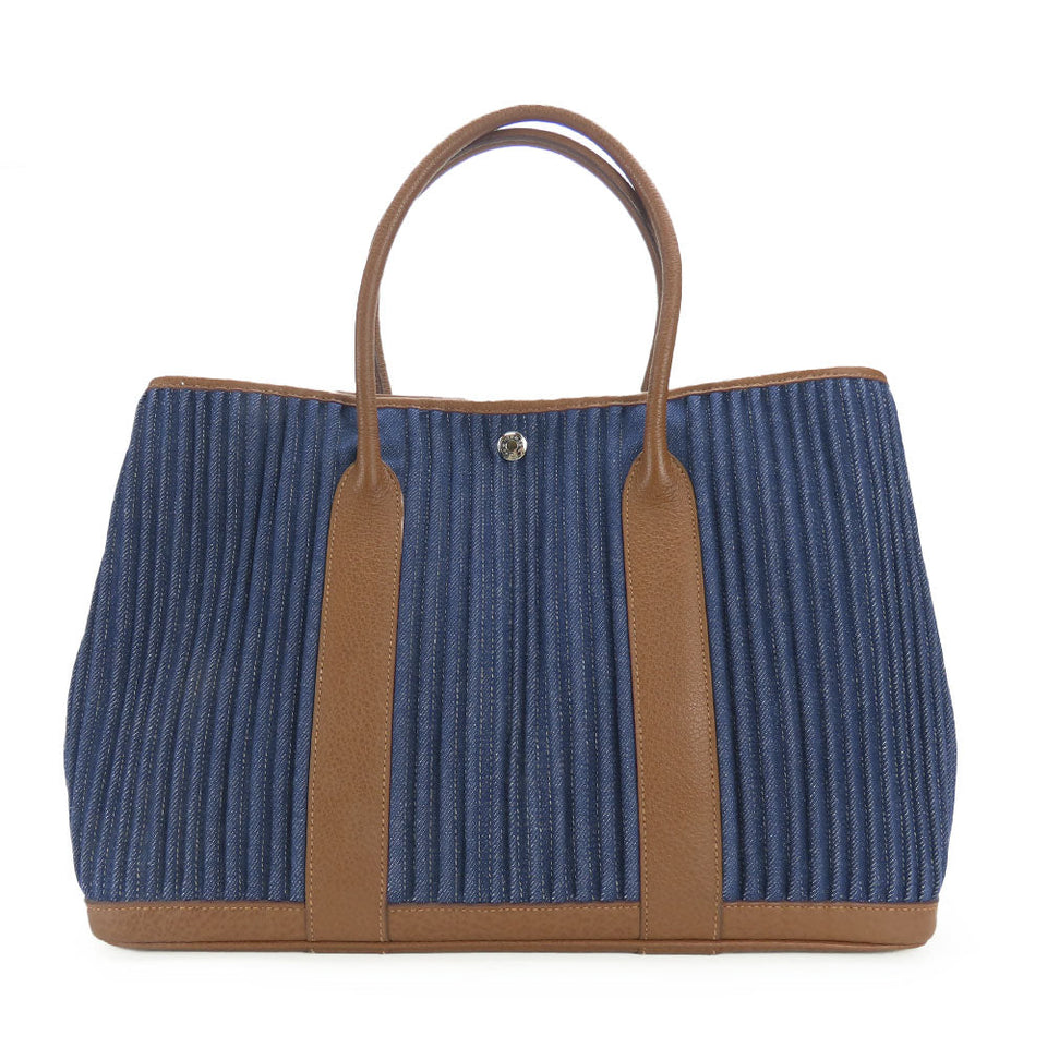 Hermes Tote Bag Denim, Leather Navy Garden party PM unisex(Unisex)