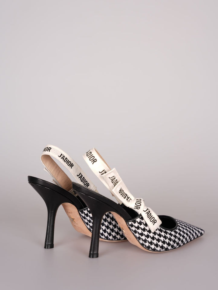 Dior J'ADior Sandals in Black and White Houndstooth Canvas Size 38