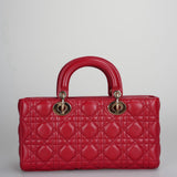 Dior Red Medium Lambskin Cannage Lady D-Joy Bag