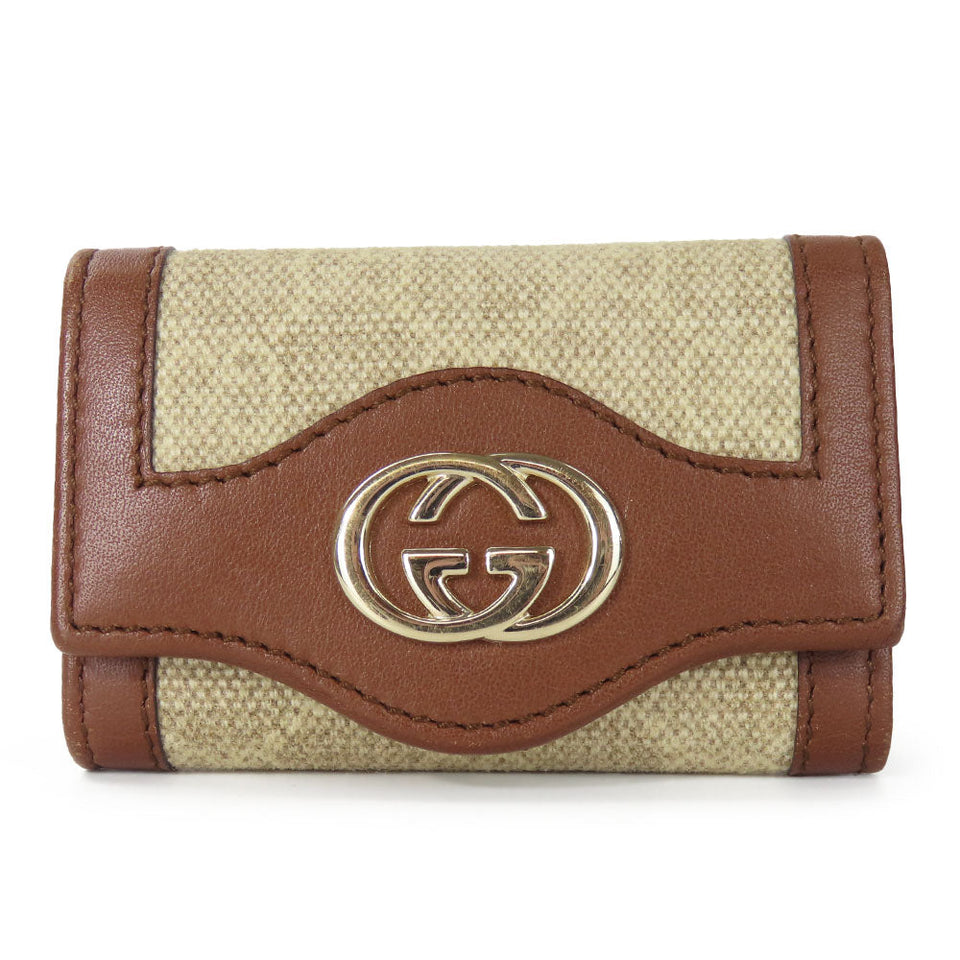 Gucci Key case Key holder  282432 GG Canvas, Calfskin beige Interlocking Women