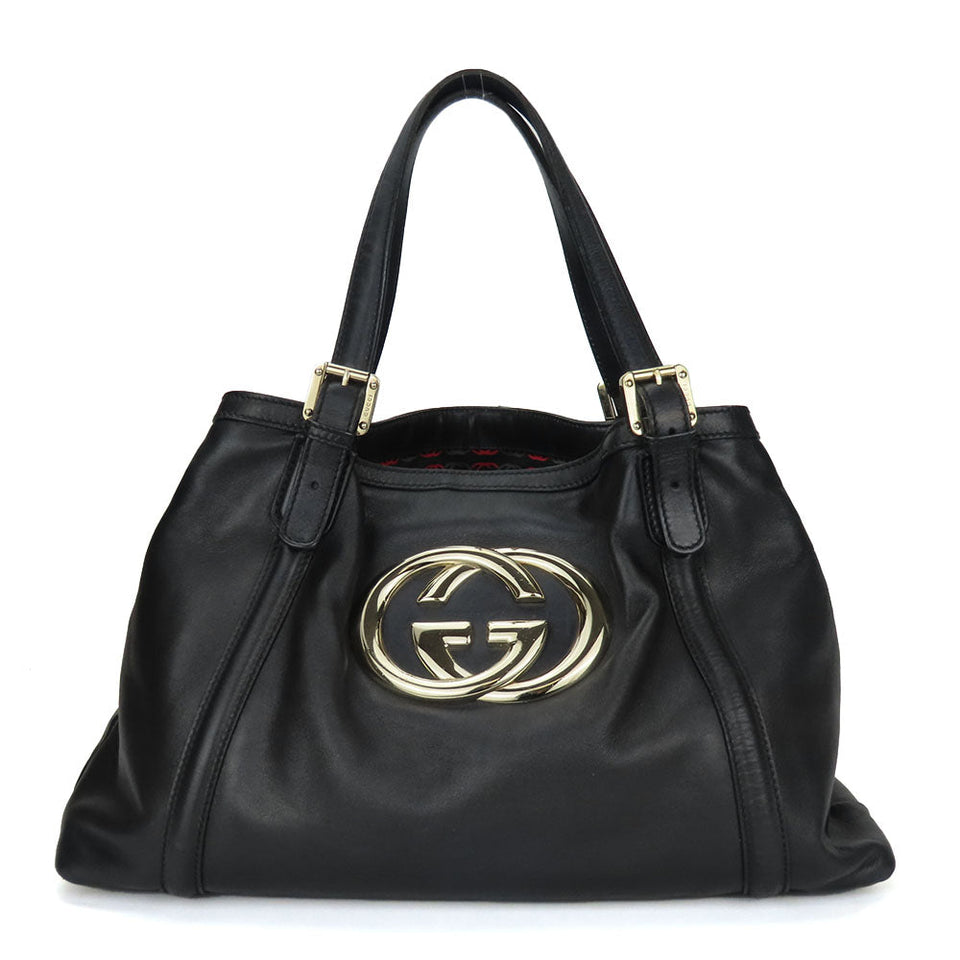 Gucci Tote Bag 162094 leather black Newbrit Double G Women