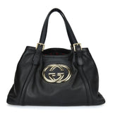 Gucci Tote Bag 162094 leather black Newbrit Double G Women
