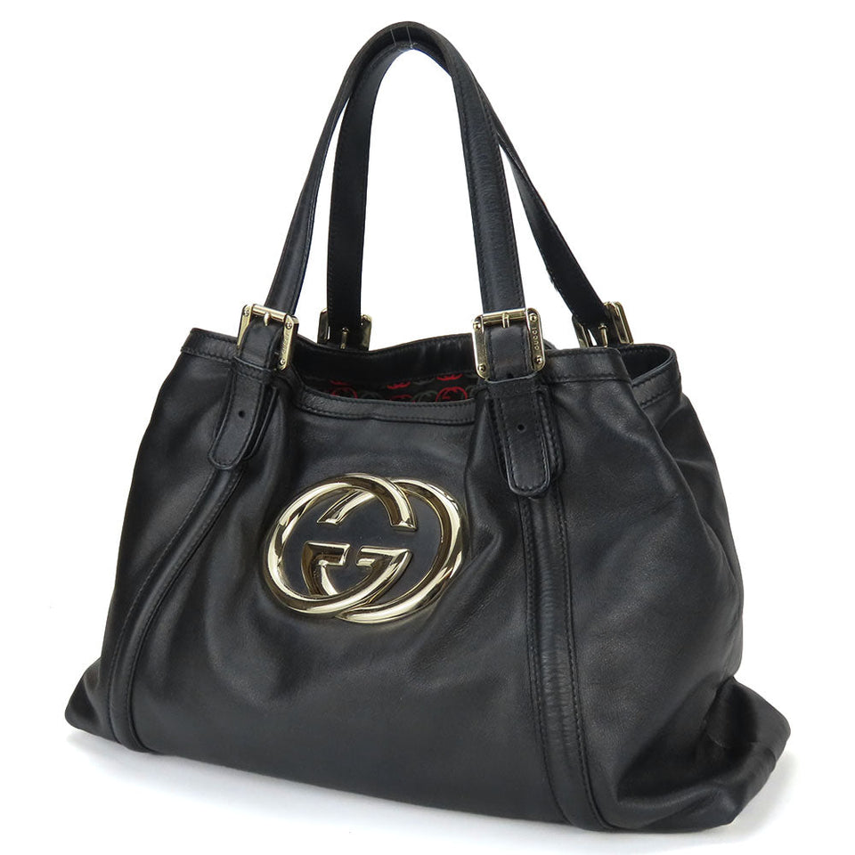Gucci Tote Bag 162094 leather black Newbrit Double G Women