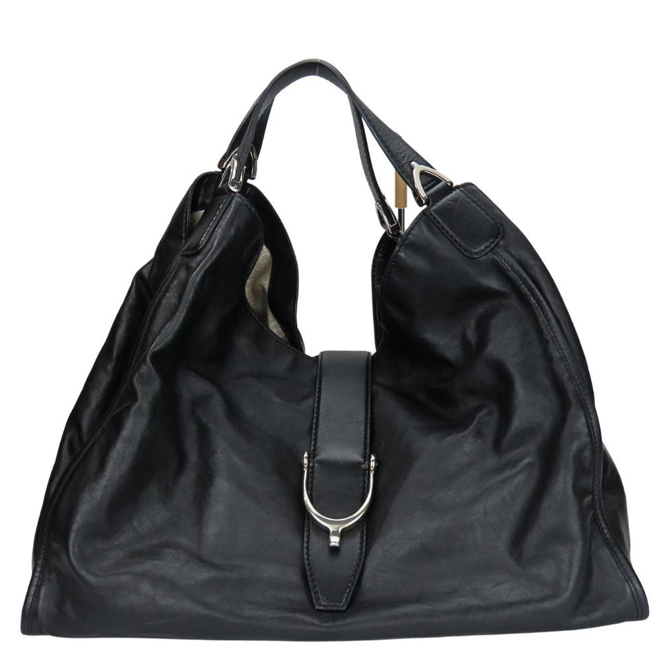 Gucci Tote Bag 296855 leather black Soft stirrup Women