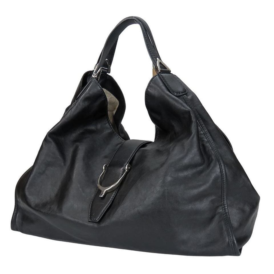Gucci Tote Bag 296855 leather black Soft stirrup Women