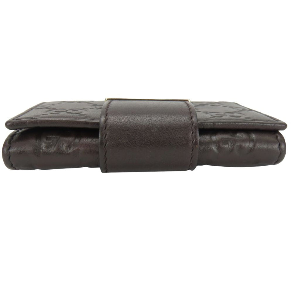 Gucci Card Case 212097 Sima leather Dark brown Women