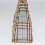 Luxury Burberry Nova Check Tote Bag PVC Leather Light Blue Brown Auth 85709