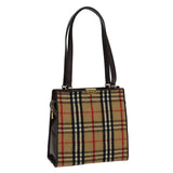 Luxury BurberrySs Nova Check Shoulder Bag Wool Beige Gold Auth 85746