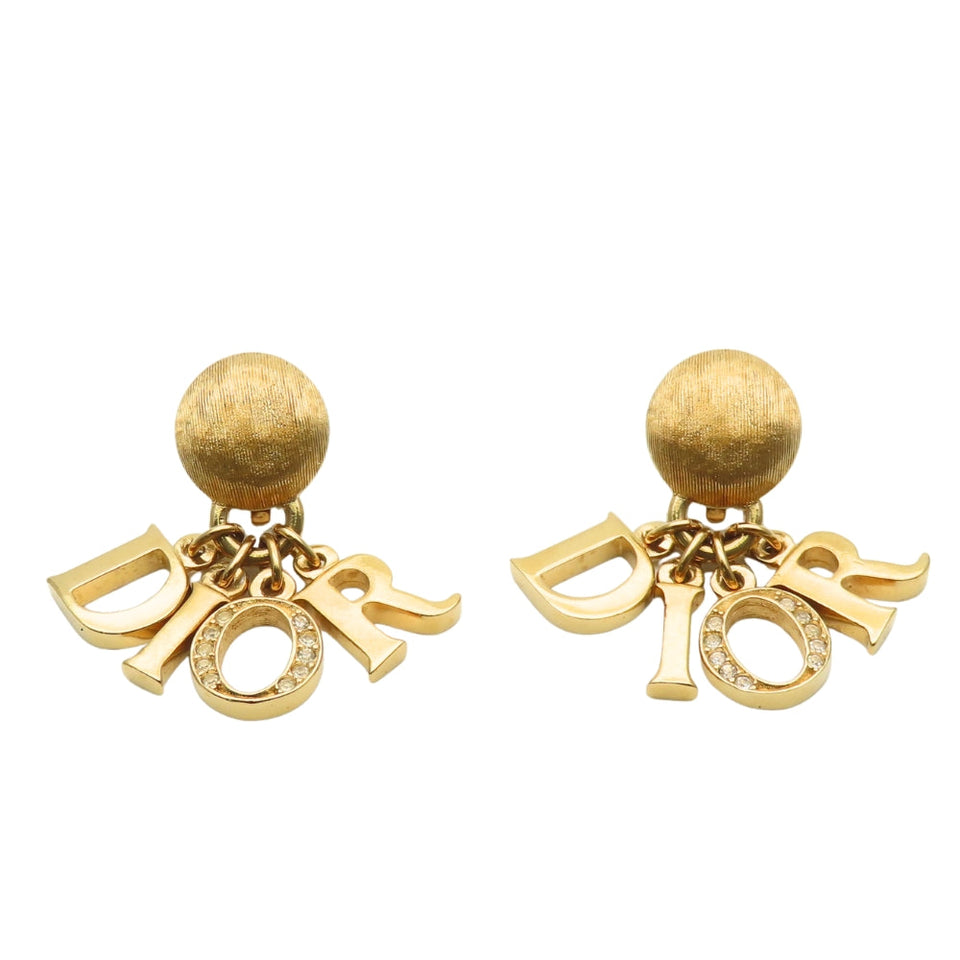 Christian Dior Logo Rhinestone Earrings
