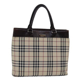 Luxury Burberry Nova Check Hand Bag Nylon Beige Silver Auth 85862