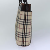Luxury Burberry Nova Check Hand Bag Nylon Beige Silver Auth 85862