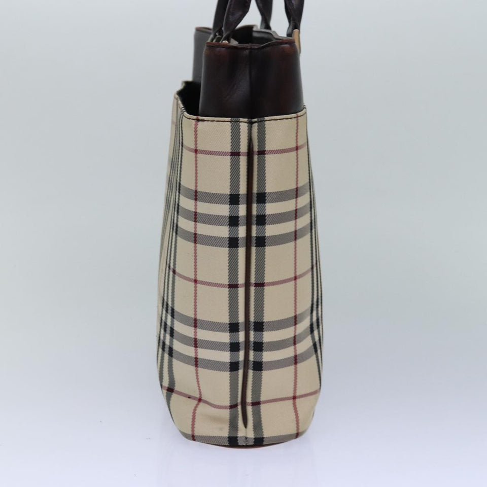 Luxury Burberry Nova Check Hand Bag Nylon Beige Silver Auth 85862