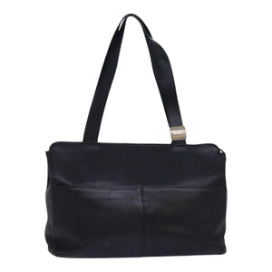 Luxury BurberrySs Shoulder Bag Leather Silver Black Auth 85895