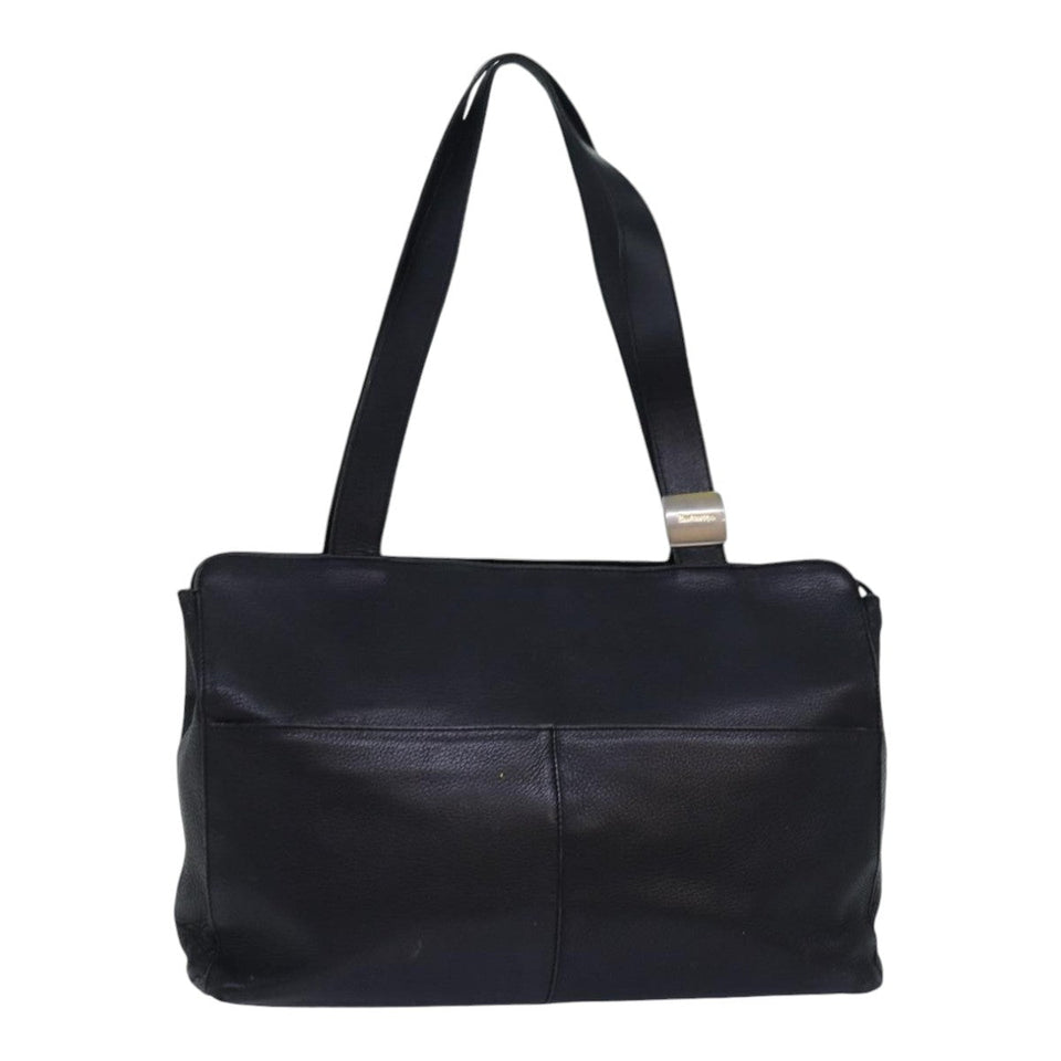 Luxury BurberrySs Shoulder Bag Leather Silver Black Auth 85895