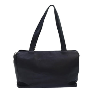 Luxury BurberrySs Shoulder Bag Leather Silver Black Auth 85895