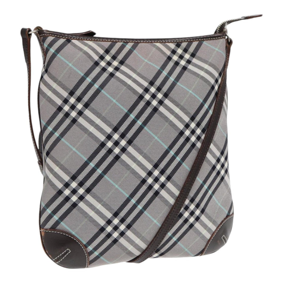 Luxury Burberry Nova Check Shoulder Bag Canvas Gray Silver Auth 86049
