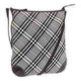 Luxury Burberry Nova Check Shoulder Bag Canvas Gray Silver Auth 86049