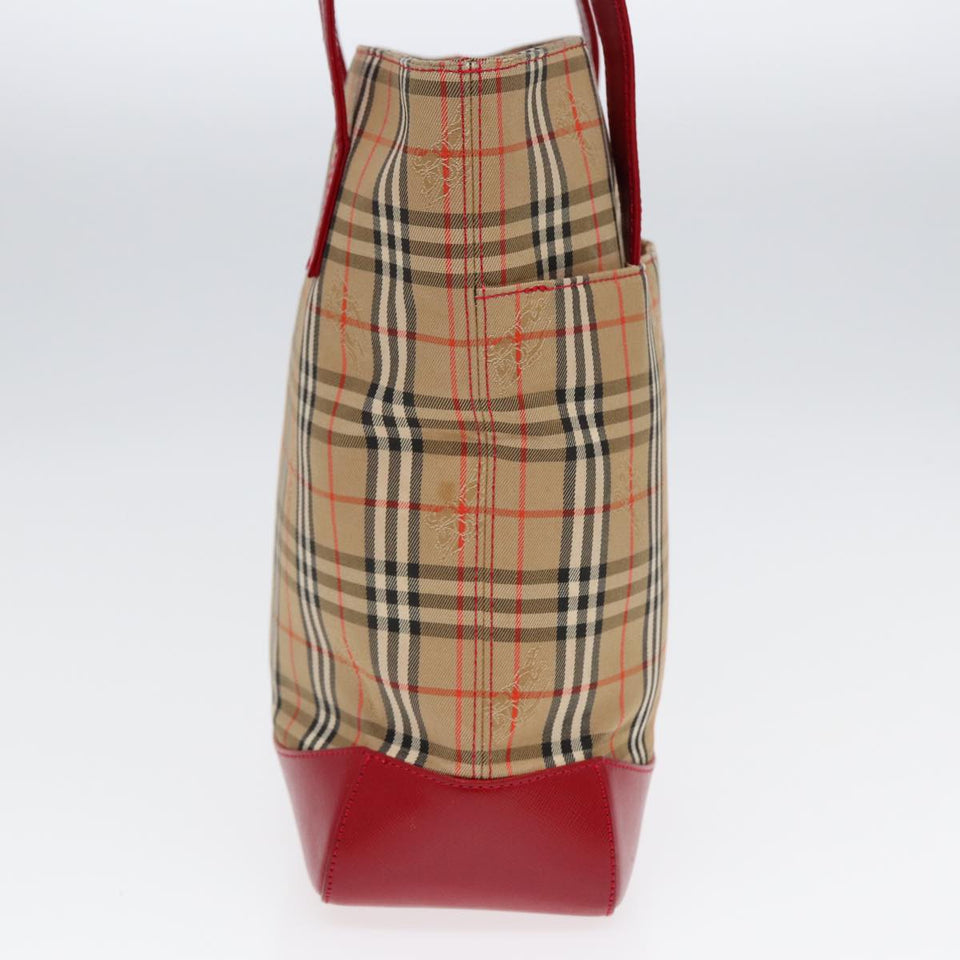 Luxury Burberry Nova Check Tote Bag Canvas Leather Beige Gold Red Auth 86159
