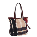 Luxury Burberry Nova Check Tote Bag Canvas Beige Silver Auth 86181
