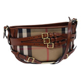 Luxury Burberry Nova Check Shoulder Bag Canvas Beige Gold Auth 86429