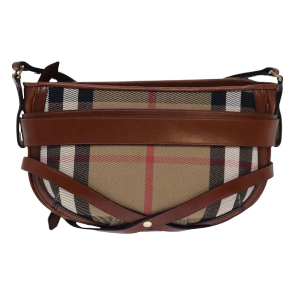 Luxury Burberry Nova Check Shoulder Bag Canvas Beige Gold Auth 86429
