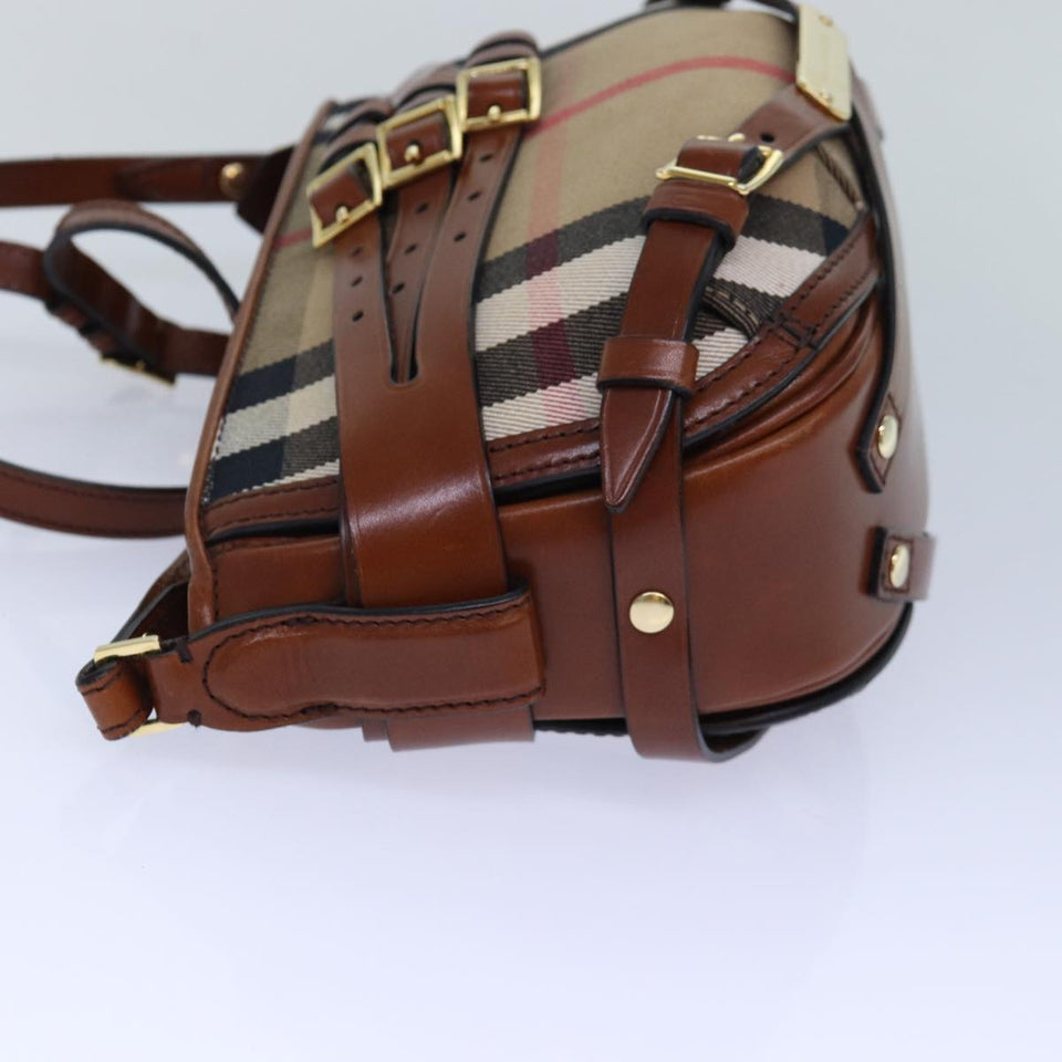 Luxury Burberry Nova Check Shoulder Bag Canvas Beige Gold Auth 86429