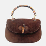 Gucci Bamboo 1947 Top Handle Bag Suede Leather Medium Dark Chocolate Brown