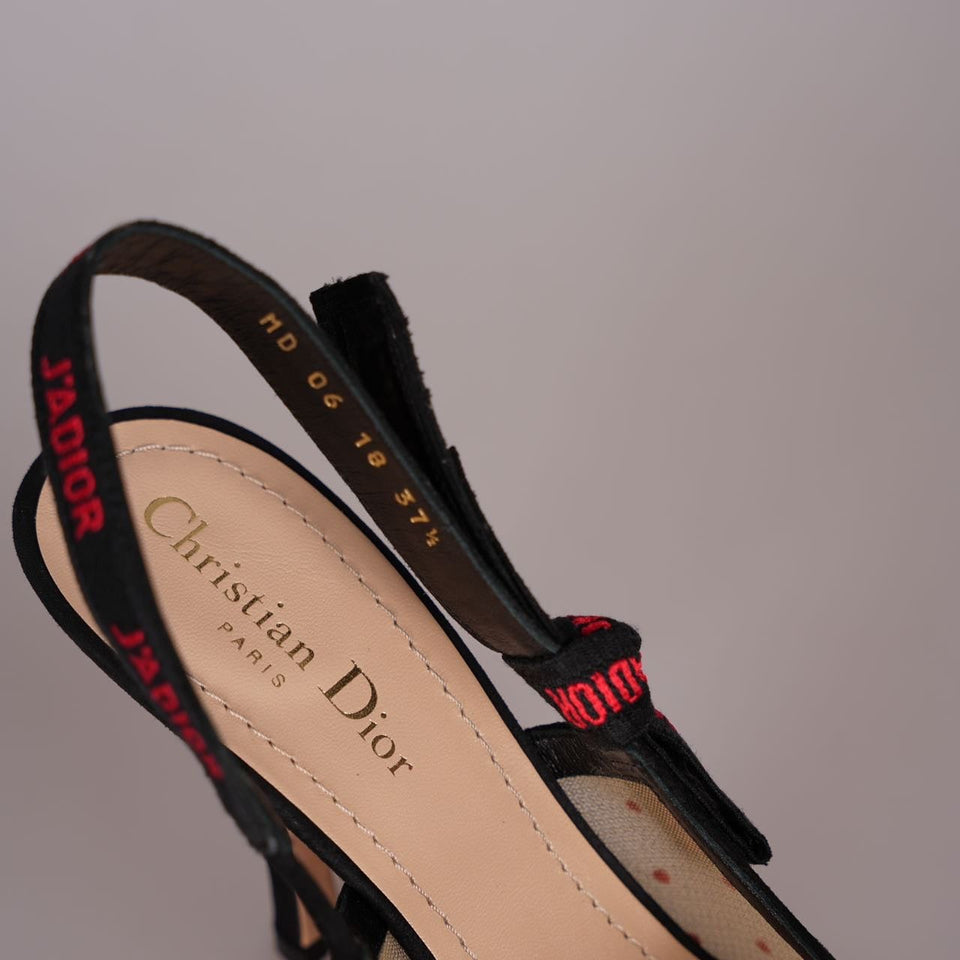 Christian Dior Mesh Plumetis Suede J'ADior Slingback 8cm Pumps 37.5 Beige/Black