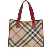 Luxury Burberry Nova Check Tote Bag Beige Red Silver Auth 87022