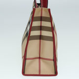 Luxury Burberry Nova Check Tote Bag Beige Red Silver Auth 87022