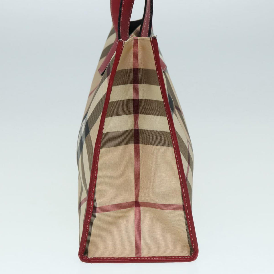 Luxury Burberry Nova Check Tote Bag Beige Red Silver Auth 87022