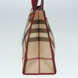 Luxury Burberry Nova Check Tote Bag Beige Red Silver Auth 87022
