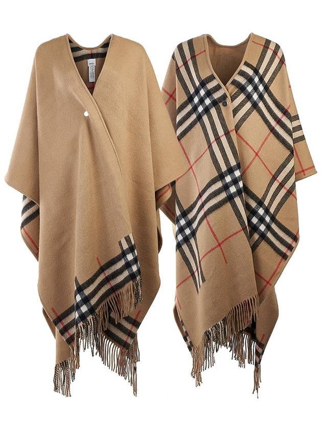 Luxury Burberry Reversible Check Wool Cashmere Cape Beige