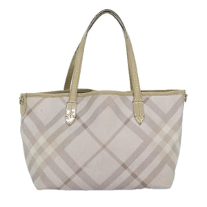 Luxury Burberry Nova Check Tote Bag PVC White Silver Auth 87223