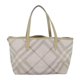 Luxury Burberry Nova Check Tote Bag PVC White Silver Auth 87223