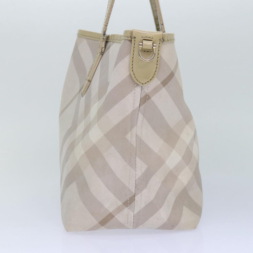 Luxury Burberry Nova Check Tote Bag PVC White Silver Auth 87223