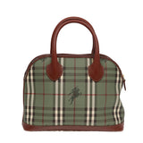 Luxury BurberrySs Nova Check Hand Bag PVC 2way Green Gold Auth 87235