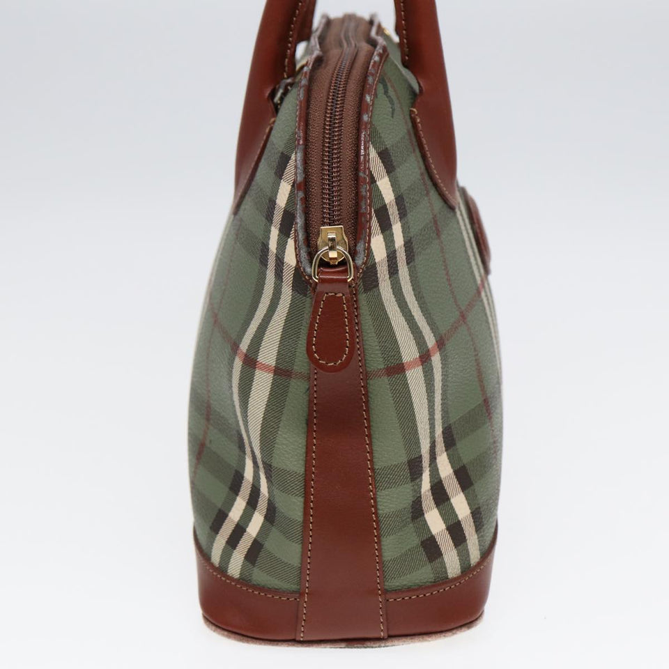 Luxury BurberrySs Nova Check Hand Bag PVC 2way Green Gold Auth 87235
