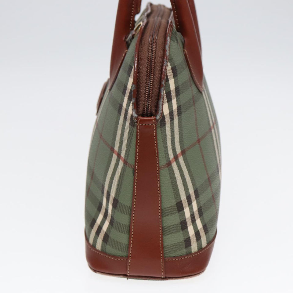 Luxury BurberrySs Nova Check Hand Bag PVC 2way Green Gold Auth 87235
